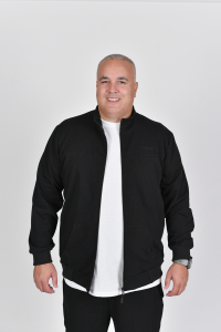 Men's sweatshirt with collar and full zip in total black