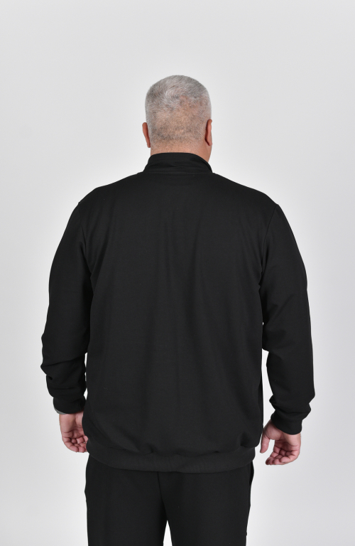 Men's sweatshirt with collar and full zip in total black
