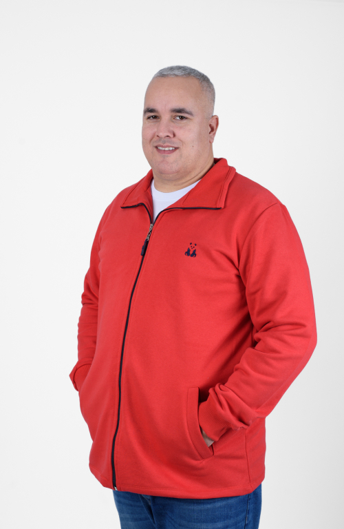 Men's Red Collared Sweatshirt Jacket